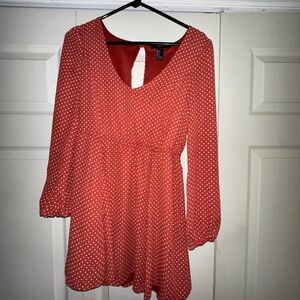 Forever 21 Red Long Sleeve Polka Dot Dress